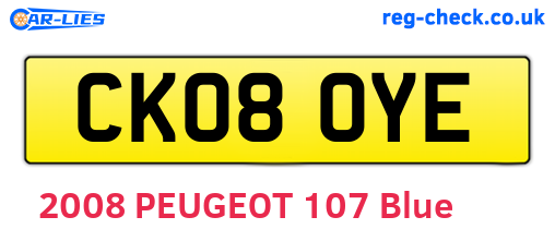 CK08OYE are the vehicle registration plates.