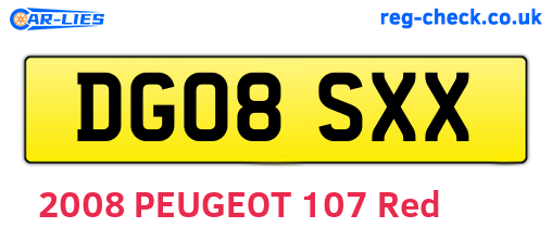 DG08SXX are the vehicle registration plates.