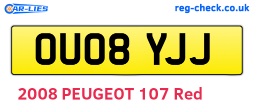OU08YJJ are the vehicle registration plates.