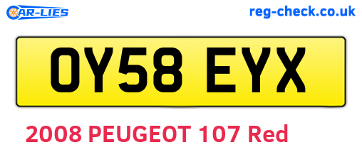 OY58EYX are the vehicle registration plates.