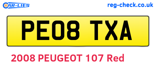PE08TXA are the vehicle registration plates.