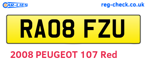 RA08FZU are the vehicle registration plates.