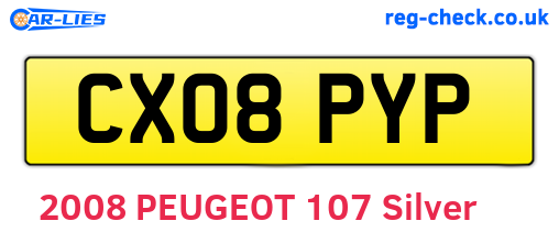 CX08PYP are the vehicle registration plates.