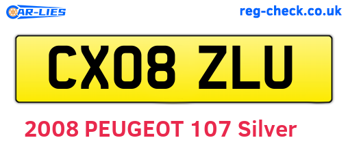 CX08ZLU are the vehicle registration plates.