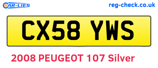 CX58YWS are the vehicle registration plates.