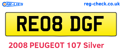 RE08DGF are the vehicle registration plates.