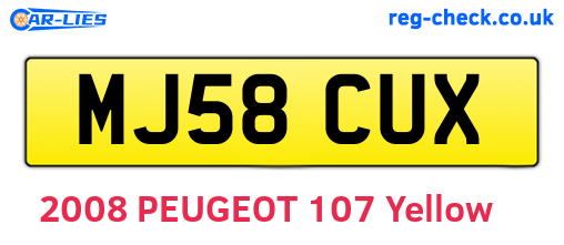 MJ58CUX are the vehicle registration plates.