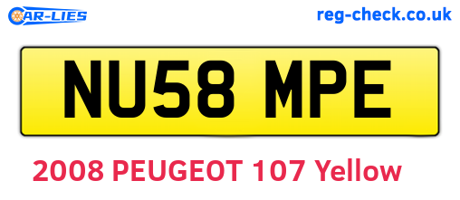 NU58MPE are the vehicle registration plates.