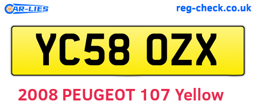 YC58OZX are the vehicle registration plates.