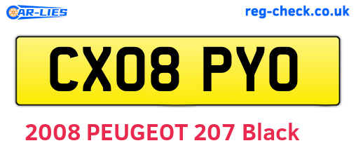 CX08PYO are the vehicle registration plates.