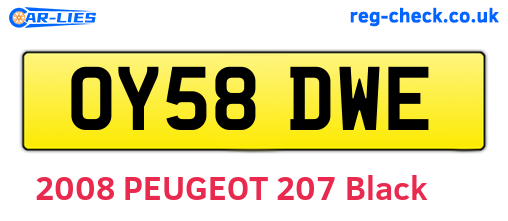 OY58DWE are the vehicle registration plates.