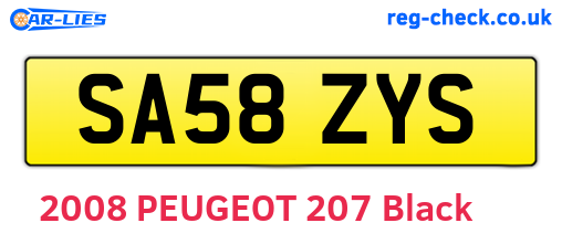 SA58ZYS are the vehicle registration plates.
