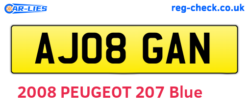 AJ08GAN are the vehicle registration plates.