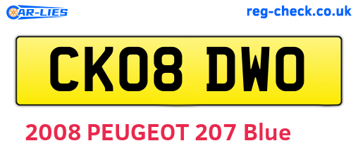 CK08DWO are the vehicle registration plates.