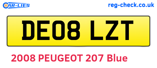 DE08LZT are the vehicle registration plates.
