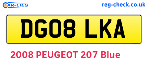 DG08LKA are the vehicle registration plates.