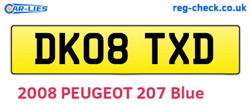DK08TXD are the vehicle registration plates.