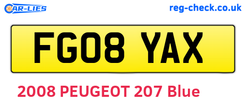 FG08YAX are the vehicle registration plates.