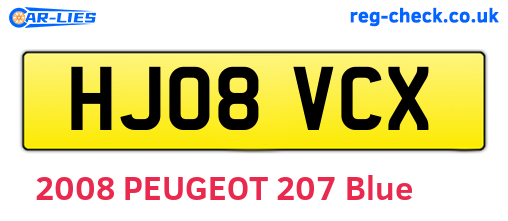 HJ08VCX are the vehicle registration plates.