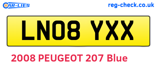 LN08YXX are the vehicle registration plates.