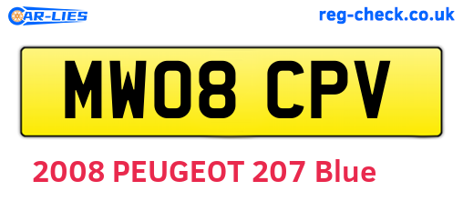MW08CPV are the vehicle registration plates.