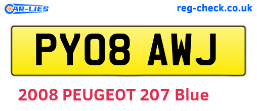 PY08AWJ are the vehicle registration plates.