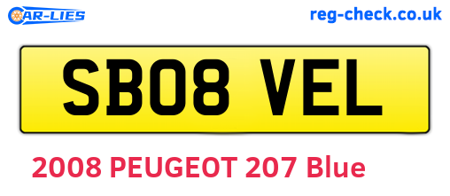 SB08VEL are the vehicle registration plates.
