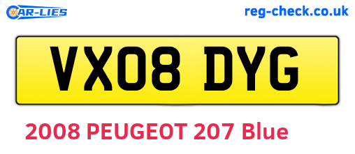 VX08DYG are the vehicle registration plates.