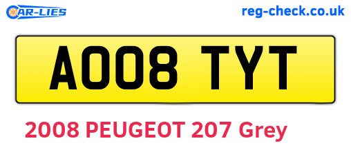 AO08TYT are the vehicle registration plates.
