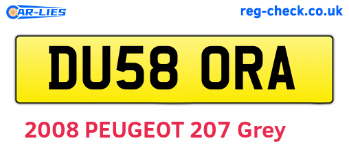 DU58ORA are the vehicle registration plates.