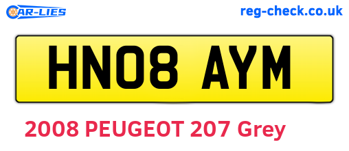 HN08AYM are the vehicle registration plates.