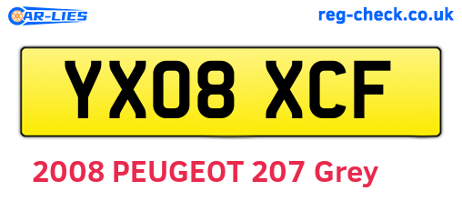 YX08XCF are the vehicle registration plates.