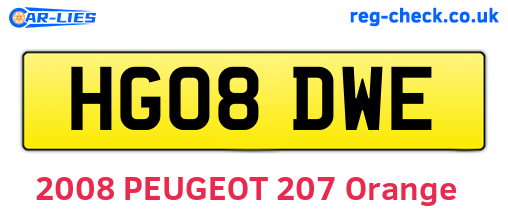 HG08DWE are the vehicle registration plates.