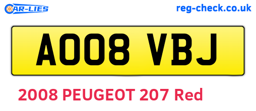 AO08VBJ are the vehicle registration plates.