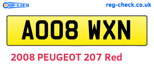 AO08WXN are the vehicle registration plates.