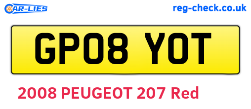 GP08YOT are the vehicle registration plates.