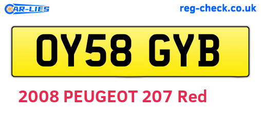 OY58GYB are the vehicle registration plates.
