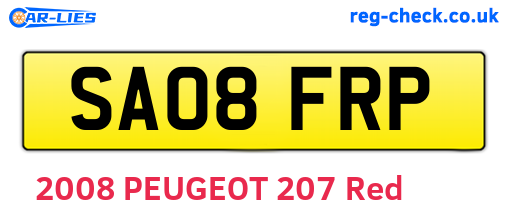 SA08FRP are the vehicle registration plates.