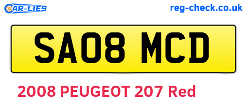 SA08MCD are the vehicle registration plates.