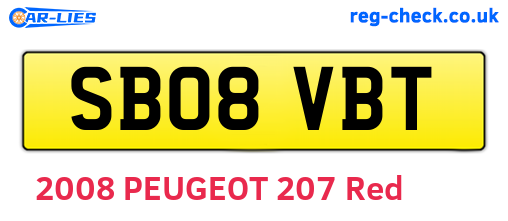 SB08VBT are the vehicle registration plates.