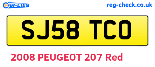 SJ58TCO are the vehicle registration plates.