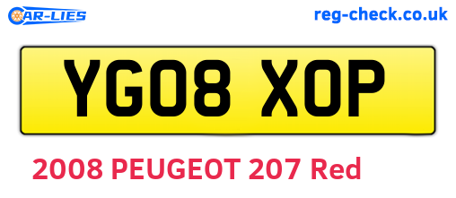 YG08XOP are the vehicle registration plates.