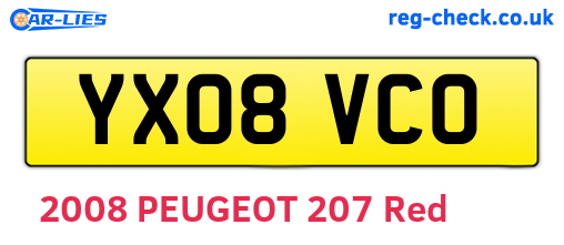 YX08VCO are the vehicle registration plates.