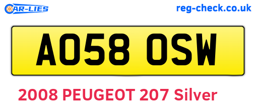 AO58OSW are the vehicle registration plates.