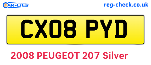 CX08PYD are the vehicle registration plates.
