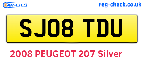 SJ08TDU are the vehicle registration plates.