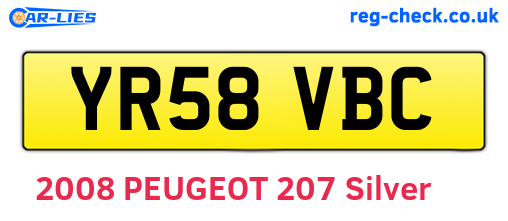 YR58VBC are the vehicle registration plates.