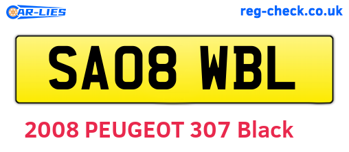 SA08WBL are the vehicle registration plates.