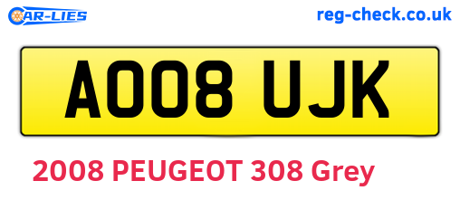 AO08UJK are the vehicle registration plates.