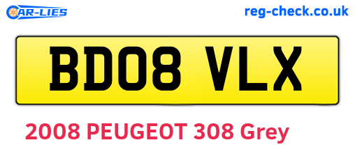 BD08VLX are the vehicle registration plates.